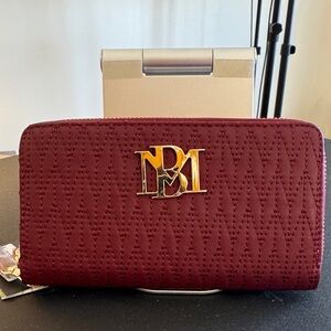 Badgley Mischka Burgundy Clutch with Gold Logo